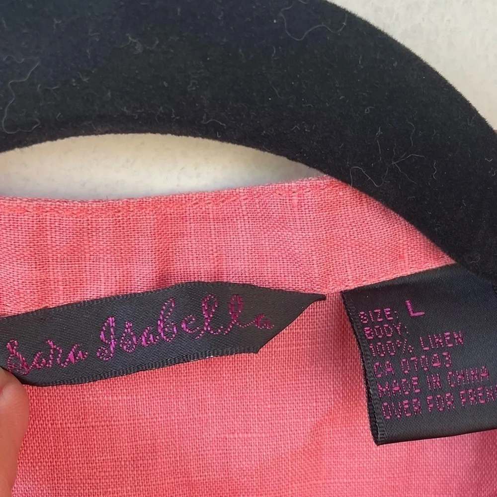 SARA ISABELLA Linen Sleeveless Button Front Blouse Melon L - Picture 3 of 3